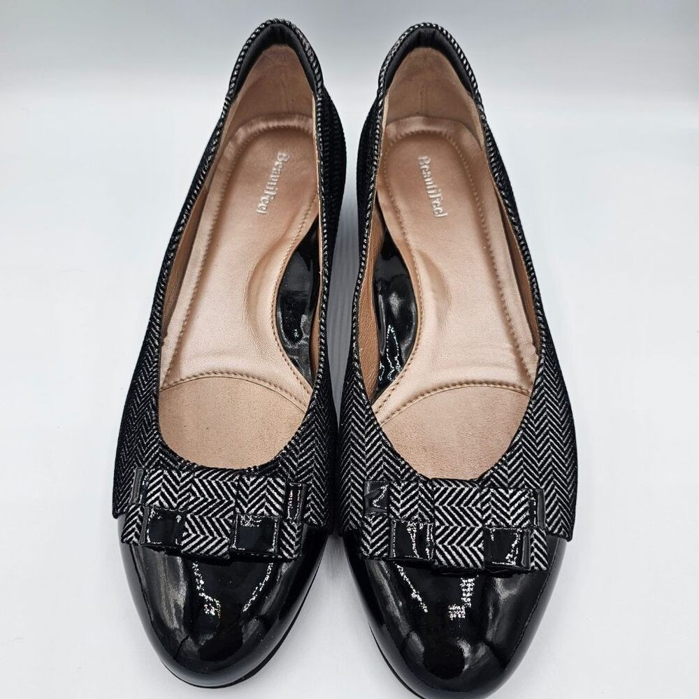 BeautiFeel Herringbone Leather Bow Cap Toe Low Heel Pumps Womens EU 40 US 9